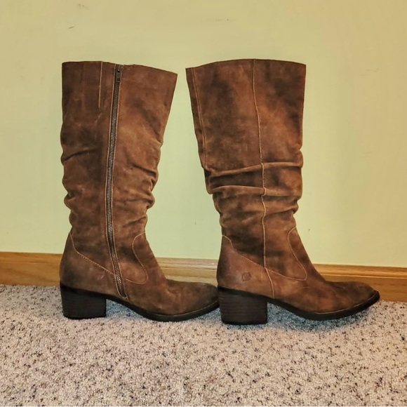 Born Womens Leather Boots Sz 8 Brown Boho Distressed Rustic Suede Slouchy Riding - Picture 1 of 7